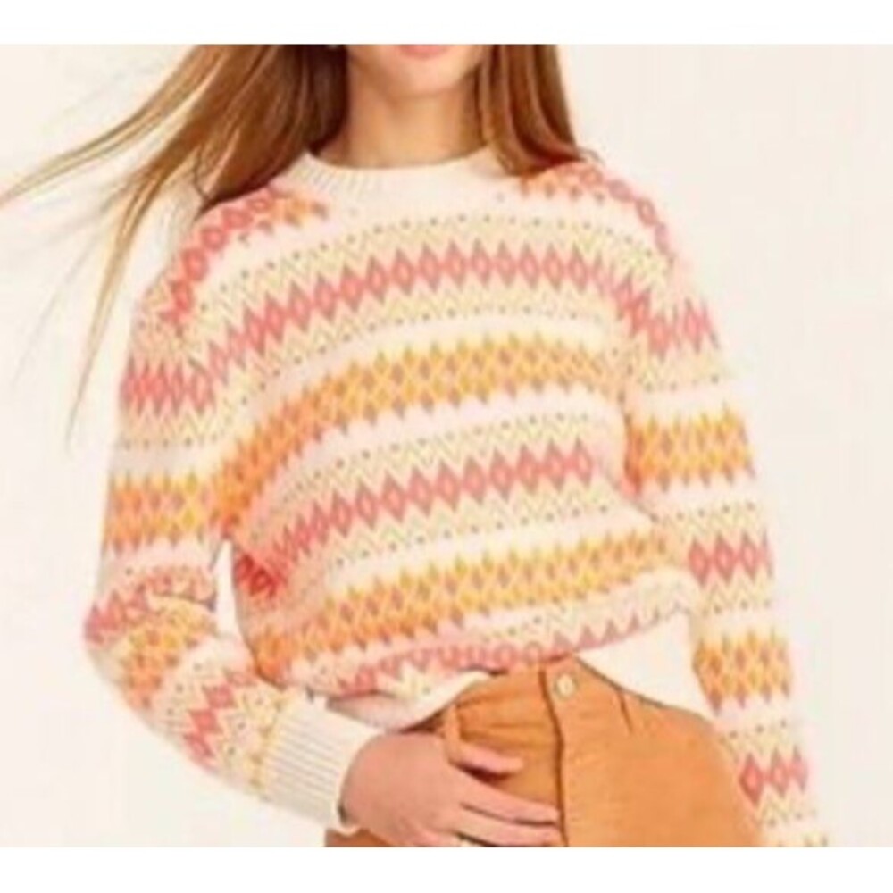 J.Crew 100% Cashmere Fair Isle Sweater Women's Medium Pink Orange Crewneck